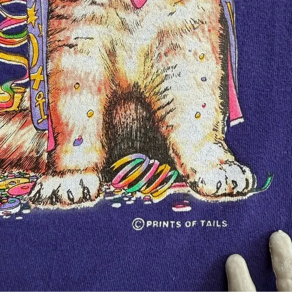 Vintage 90s Cropped New Orleans Mardi Gras Cat Front & Back Graphic Tee ~Size XL - Picture 9 of 9